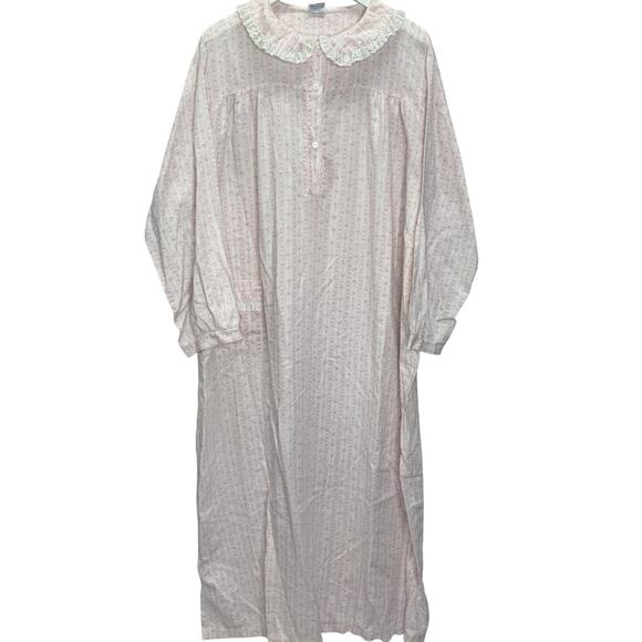 Carole Pink Stiped Long Sleeve Nightgown Size XXXL 3XL Ruffles Foral Prairie - Picture 1 of 7